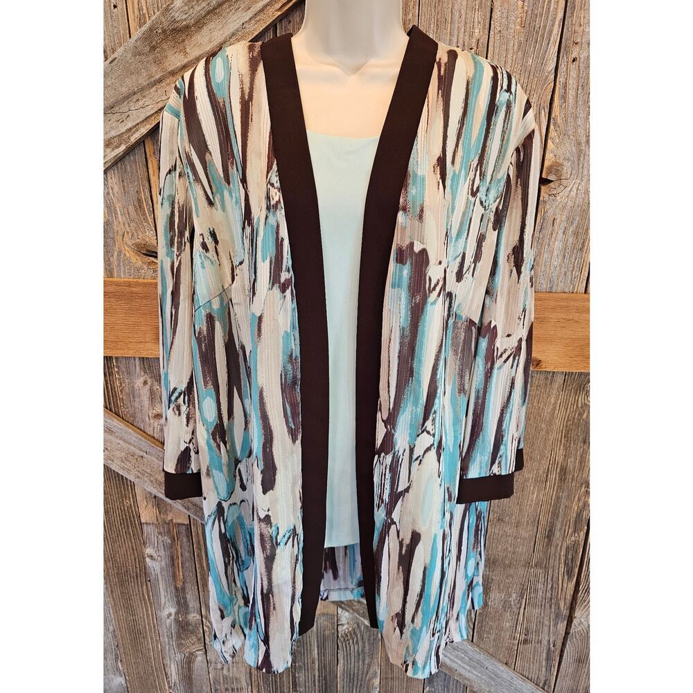 Fuax twinset career casual layering blouse blue stained glass 22W made in USA ^